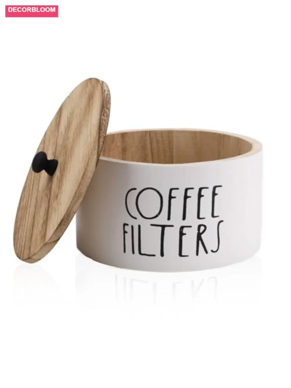 Round Coffee Filter Holder with Lid Wooden Rustic Farmhouse Storage